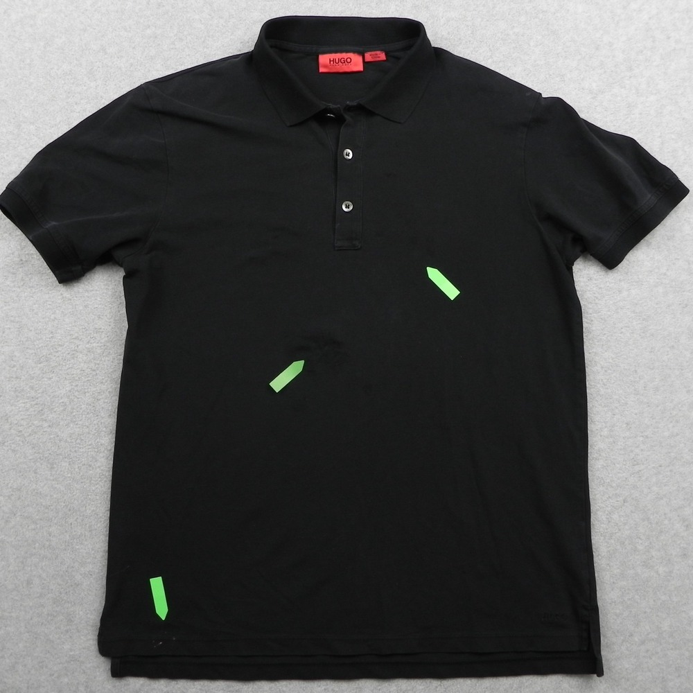 Hugo Boss Polo Shirt Mens Medium Golf Casual Stretch Flex Black Short Sleeve
